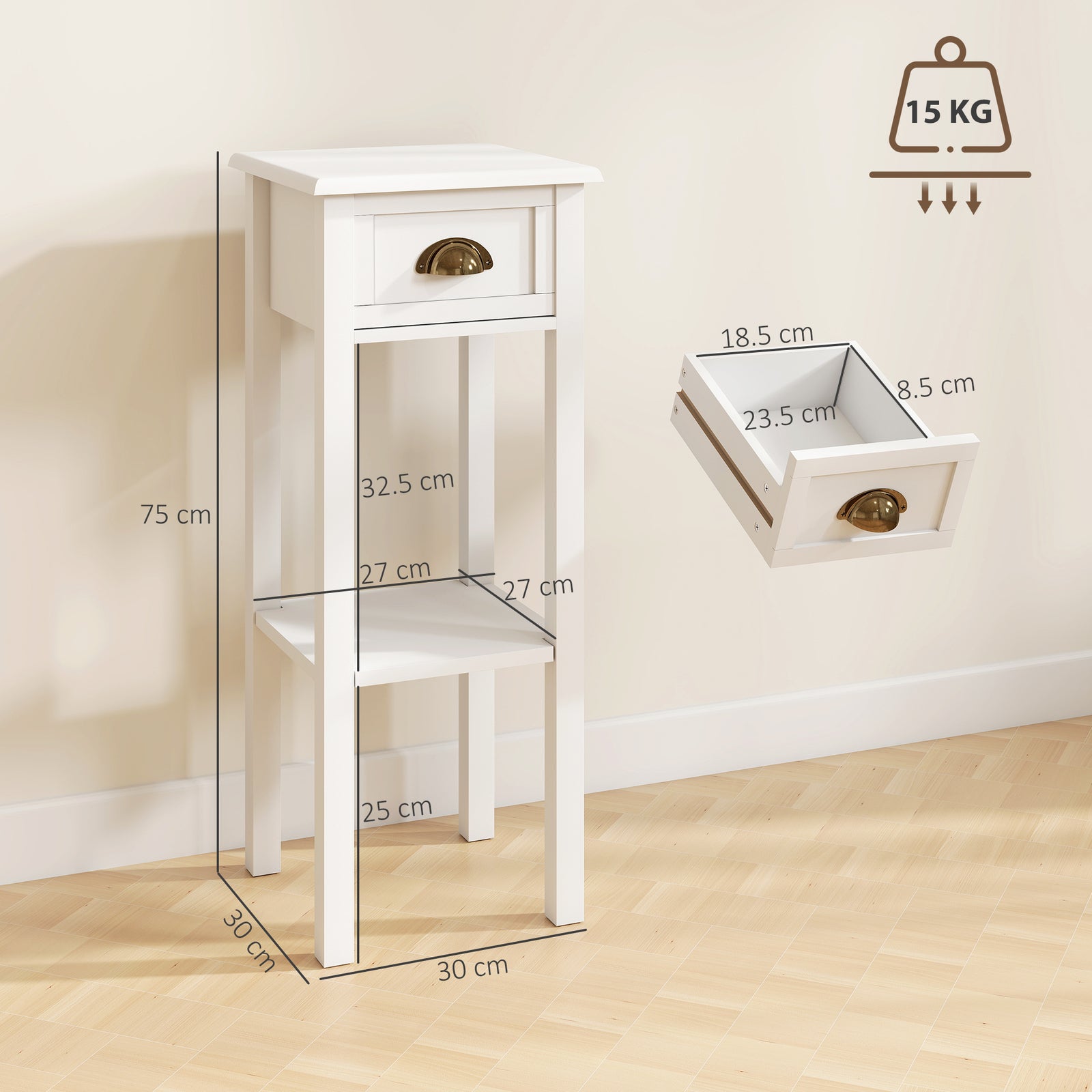 2-Tier Side Tables Set of 2 with Drawer and Shelf, 2 Pieces Bedside Ta