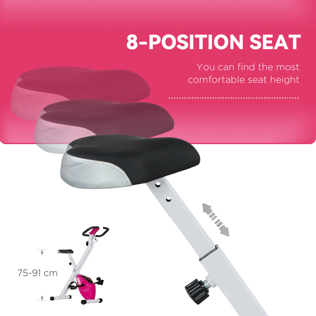 Folding and Quiet Exercise Bike with 8-Level Magnetic Resistance and Heart Rate Sensor, for Home Gym, Pink and White
