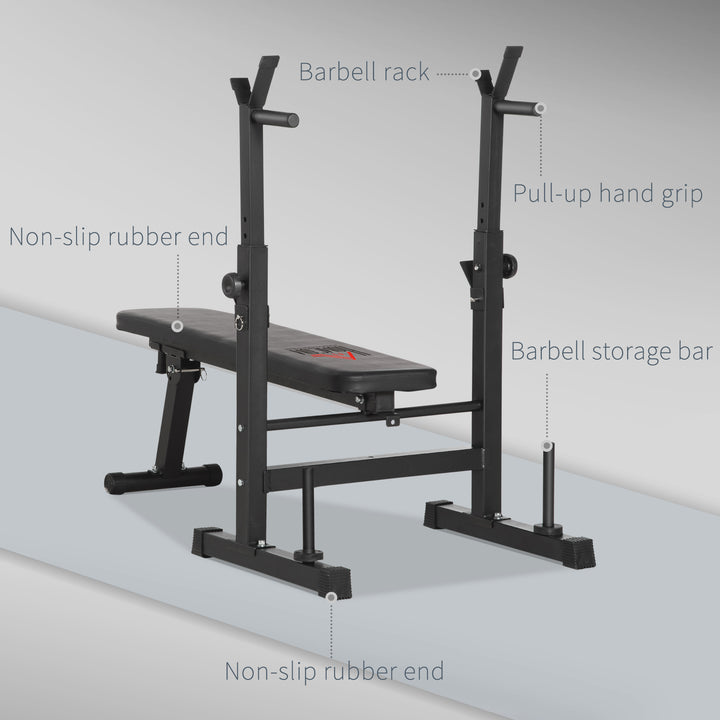 Adjustable Weight Bench, Foldable Bench, with Barbell Rack, Black