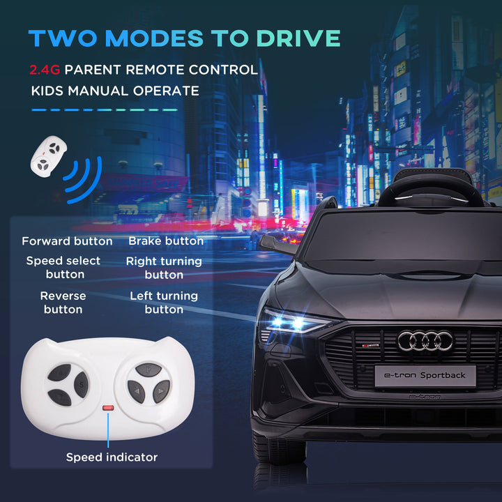 Audi E-tron Licensed 12V Kids' Electric Ride on, Electric Car for Kids, with Parental Remote, Music Lights MP3, Suspension Wheels, for 3-5 Years, Black