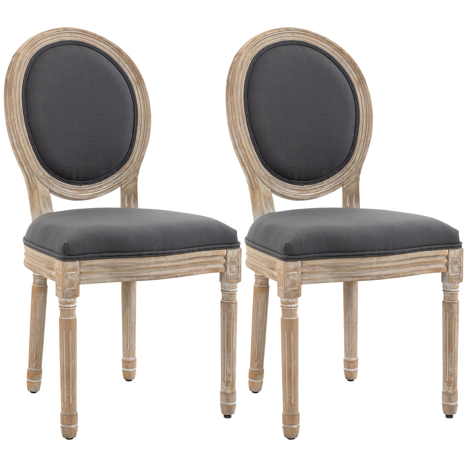 Set of Two French-Inspired Wooden Dining Chairs - Grey