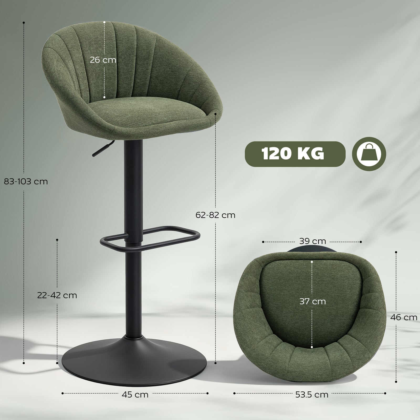 Set of Two Relaxed Tub Bar Stools - Dark Green