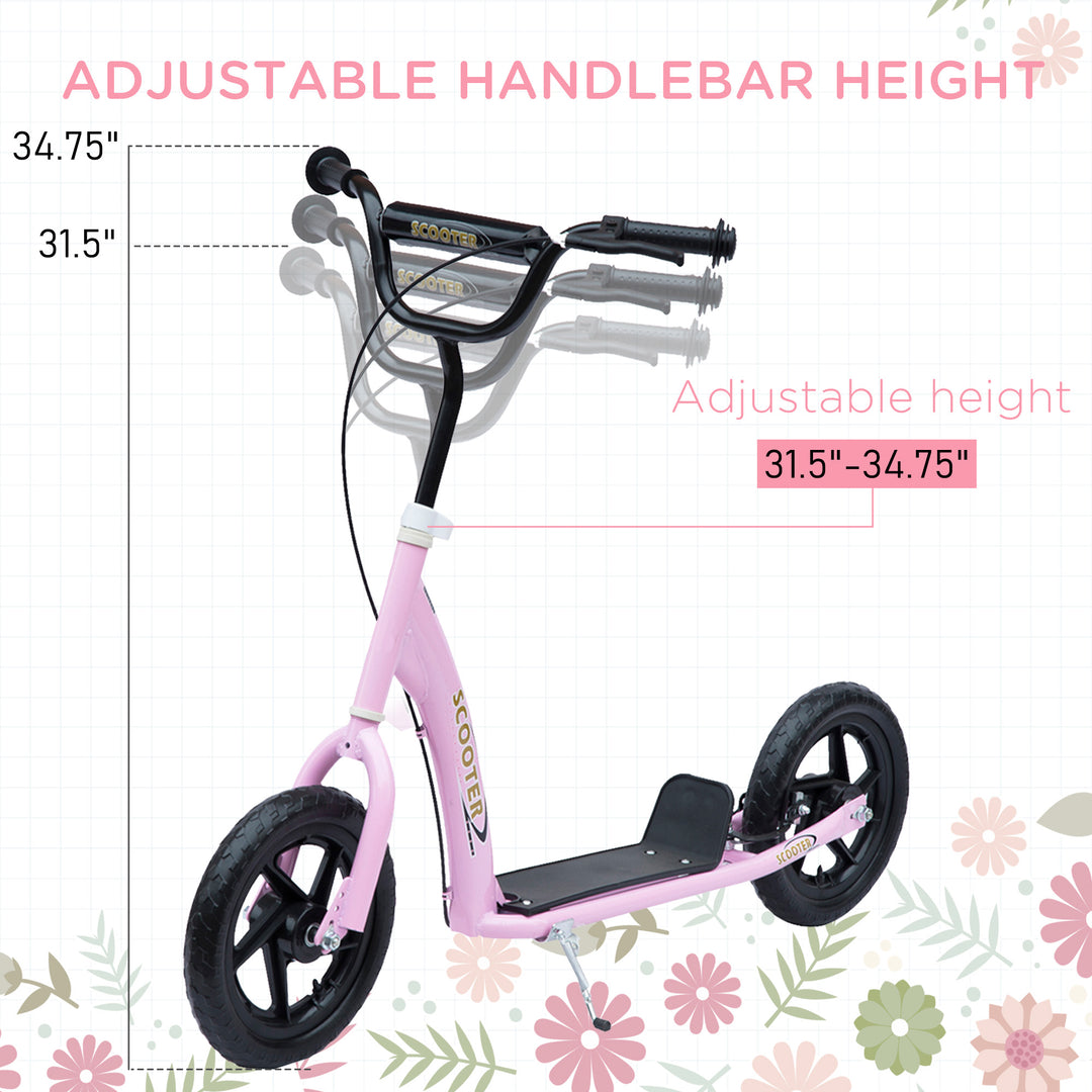 Kids Scooter Kick Scooter, with 12" EVA Tyres, Rear Brake, Big Wheels Scooter for 5-12 Years , Pink