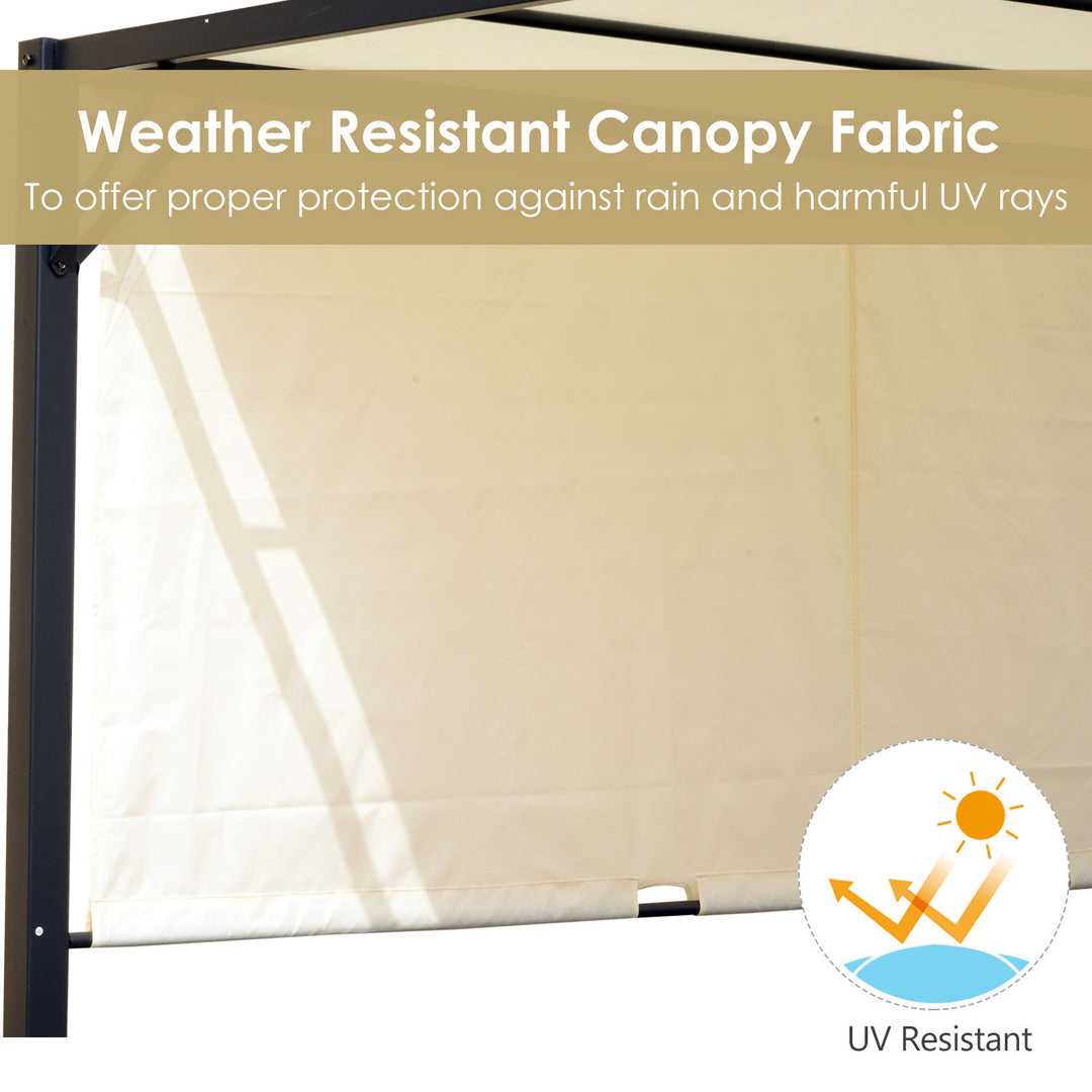 Metal Pergola With Canopy Retractable Pergola Canopy 3Lx3Wx2.3H m Garden Gazebo Party Tent Sun Shelter Cover - Cream White/Black