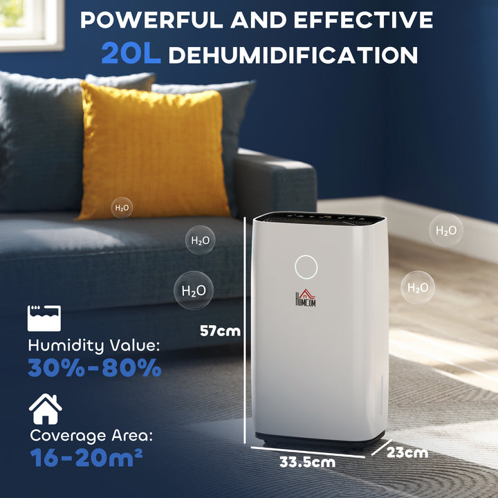 MCL 20L/Day Portable Dehumidifier for Home, with LED Screen, Sleep Mode, 24H Timer, 4L Water Tank, Electric Air Dehumidifier for Damp Laundry Bedroom Basement