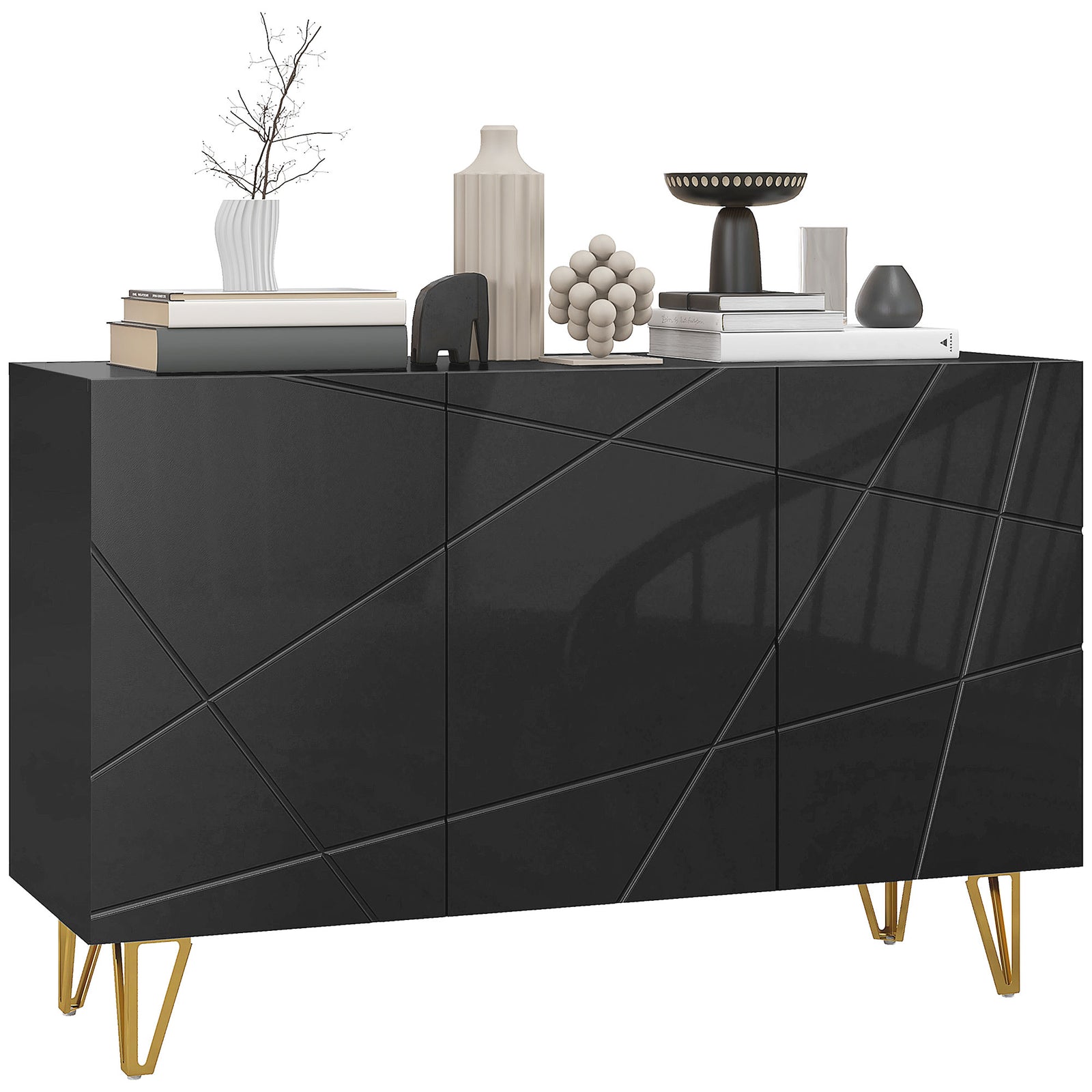 Modern Luxe High Gloss Sideboard, with Hairpin Legs - Black
