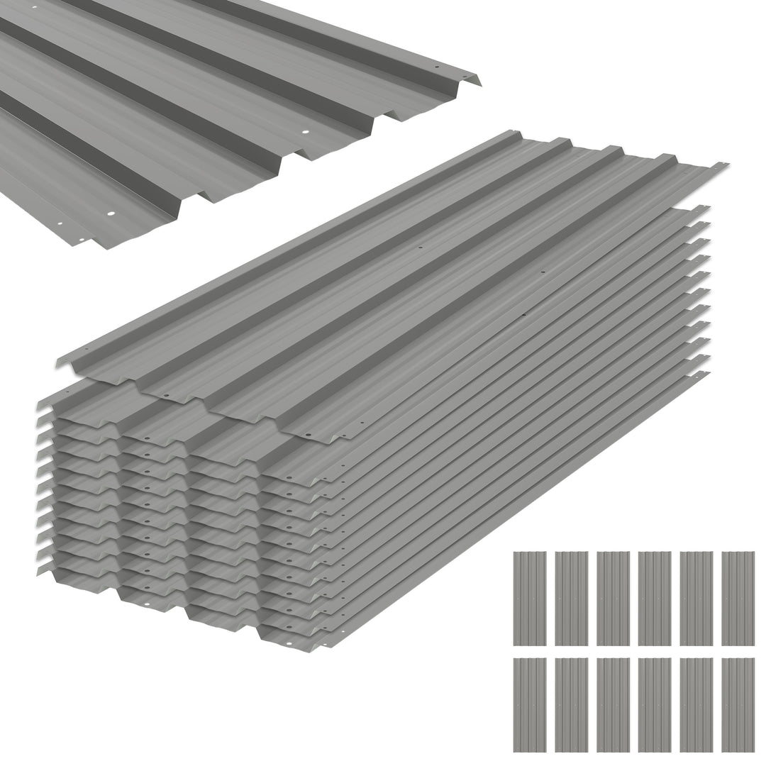 Set of 12 Corrugated Steel Roof Sheet Panels - Light Grey