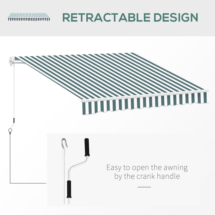 Outsunny 2.5m x 2m Garden Patio Manual Awning Canopy Sun Shade Shelter Retractable with Winding Handle Green White