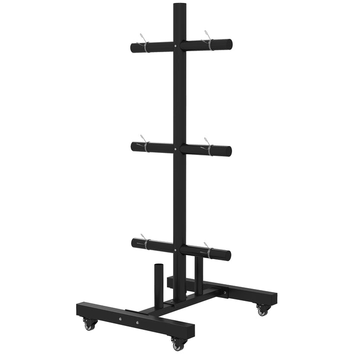 SPORTNOW Weight Rack for Olympic Weight Plate, 3 Tier Weight Tree for 2 inch Plates & Bars, Weight Organizer Stand w/ 4 Wheels | Aosom UK