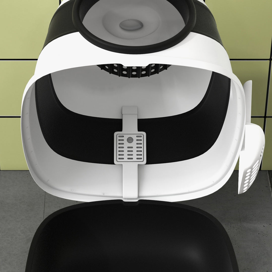Foldable Cat Litter Tray with Lid, Deodorant, Scoop, Black