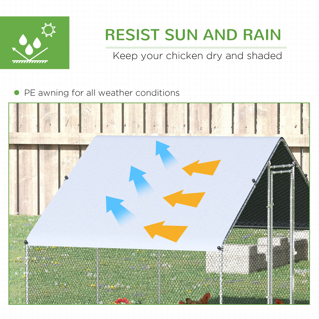 MCL Chicken Run Galvanised Walk-in Chicken Coop Hen Poultry House Cage Rabbit Hutch Pet Playpen Garden w/ Water-Resist Cover, 3 x 2 x 2m