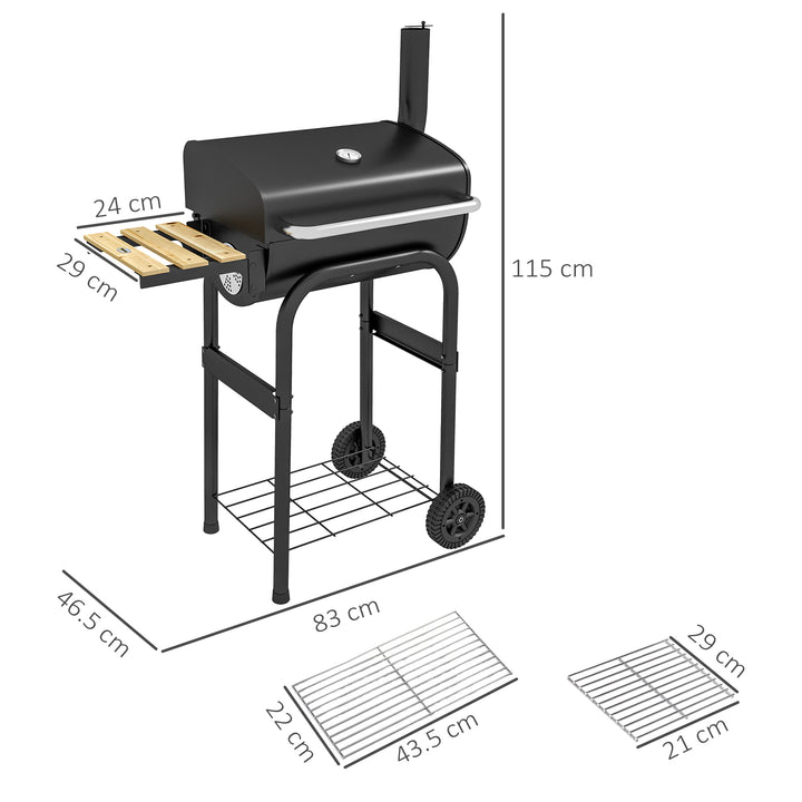 Charcoal BBQ, with Thermometer, Shelves and Wheels