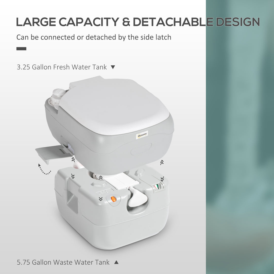 Portable Toilet for Adults, 22L Camping Toilet with Seat, Lid and Anti-Leak Handle Pump, Outdoor Travel Toilet with Detachable Tanks for Camping, Boating, Hiking, Travel, RV, Grey