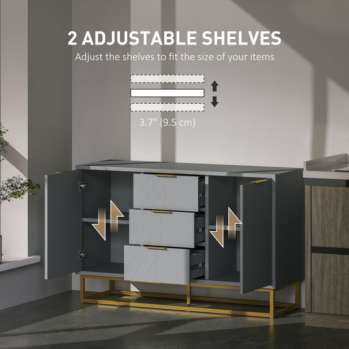 Sideboard with 3 Drawers and Adjustable Shelves for Living Room - Grey