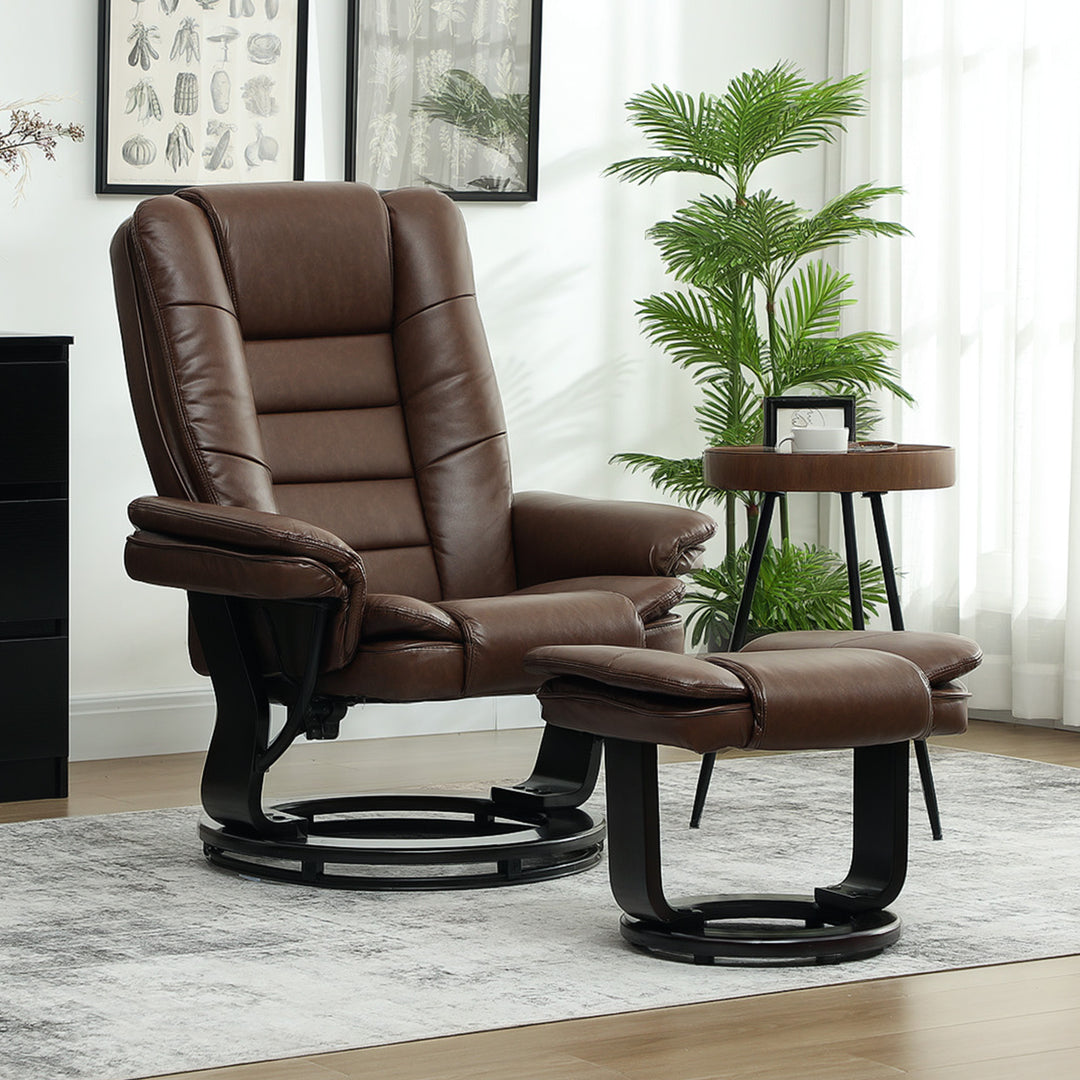 Faux Leather 135° Reclining Chair and Footstool - Brown