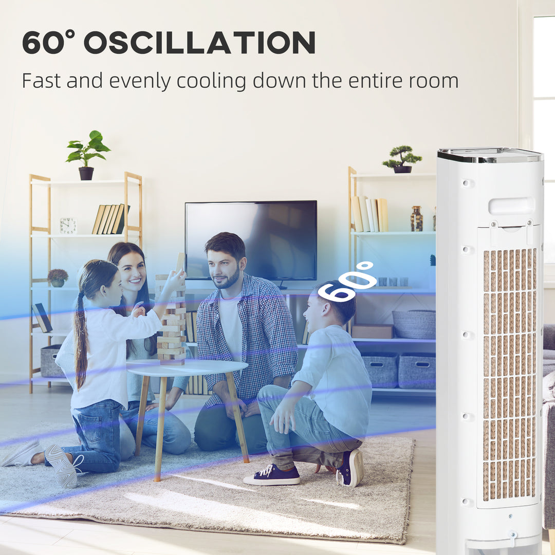 Portable Air Cooler, 6L Tank Humidifier Evaporative Ice Cooling Fan Water Conditioner Unit with 3 Modes, 3 Speed, Remote, Timer, Oscillating for Home Bedroom, White