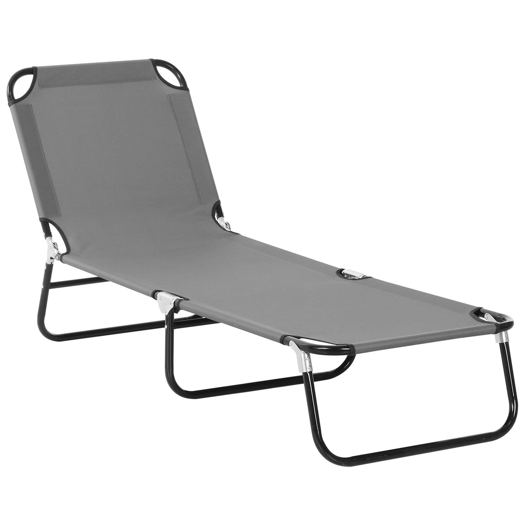 Foldable Sun Lounger with 5-Position Adjustable Backrest, Outdoor Portable Recliner Chaise Lounge Chair with Breathable Mesh Fabric, Grey