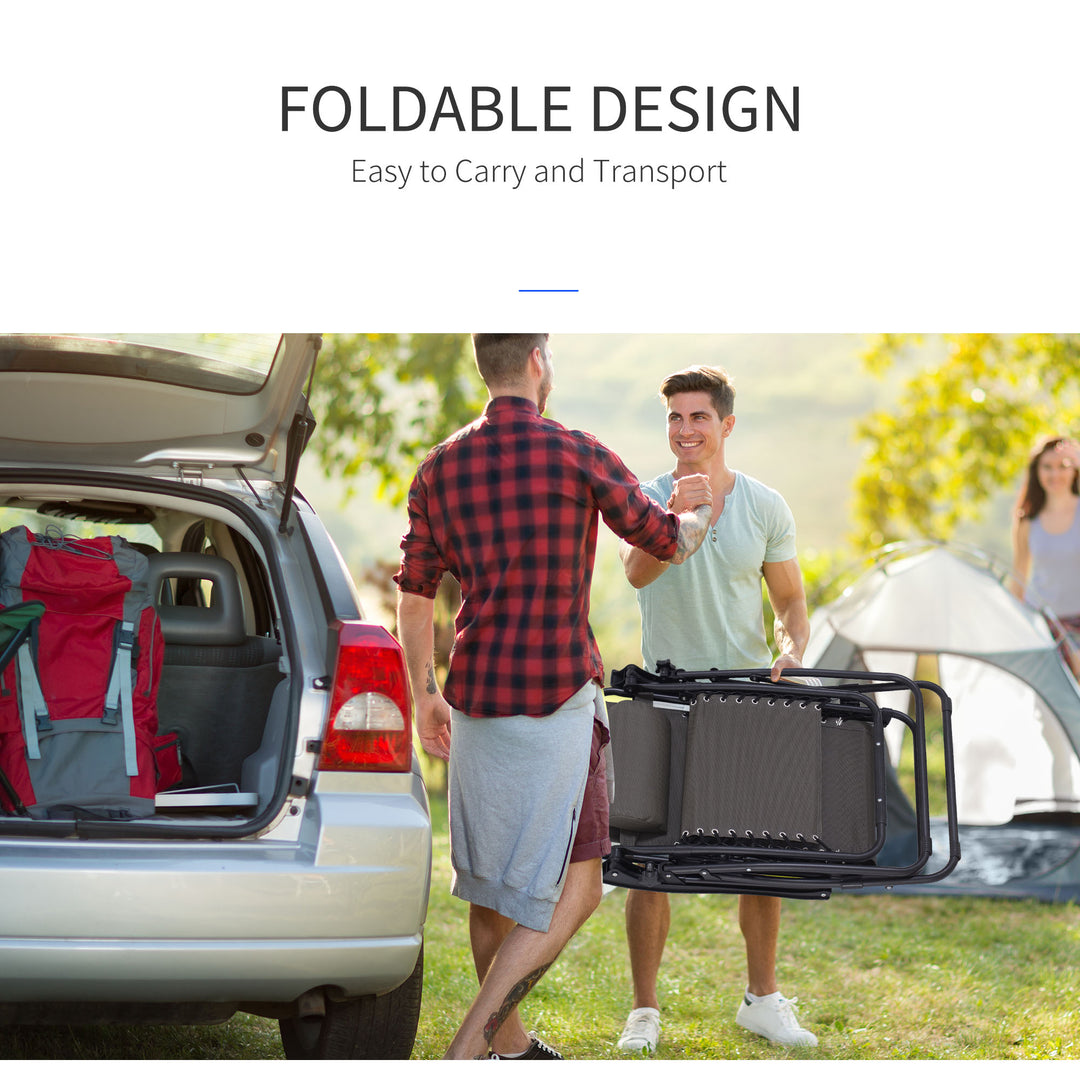 MCL Zero Gravity Chair Metal Frame Texteline Armchair Outdoor Folding and Reclining Sun Lounger with Head Pillow for Patio Decking Gardens Camping, Grey