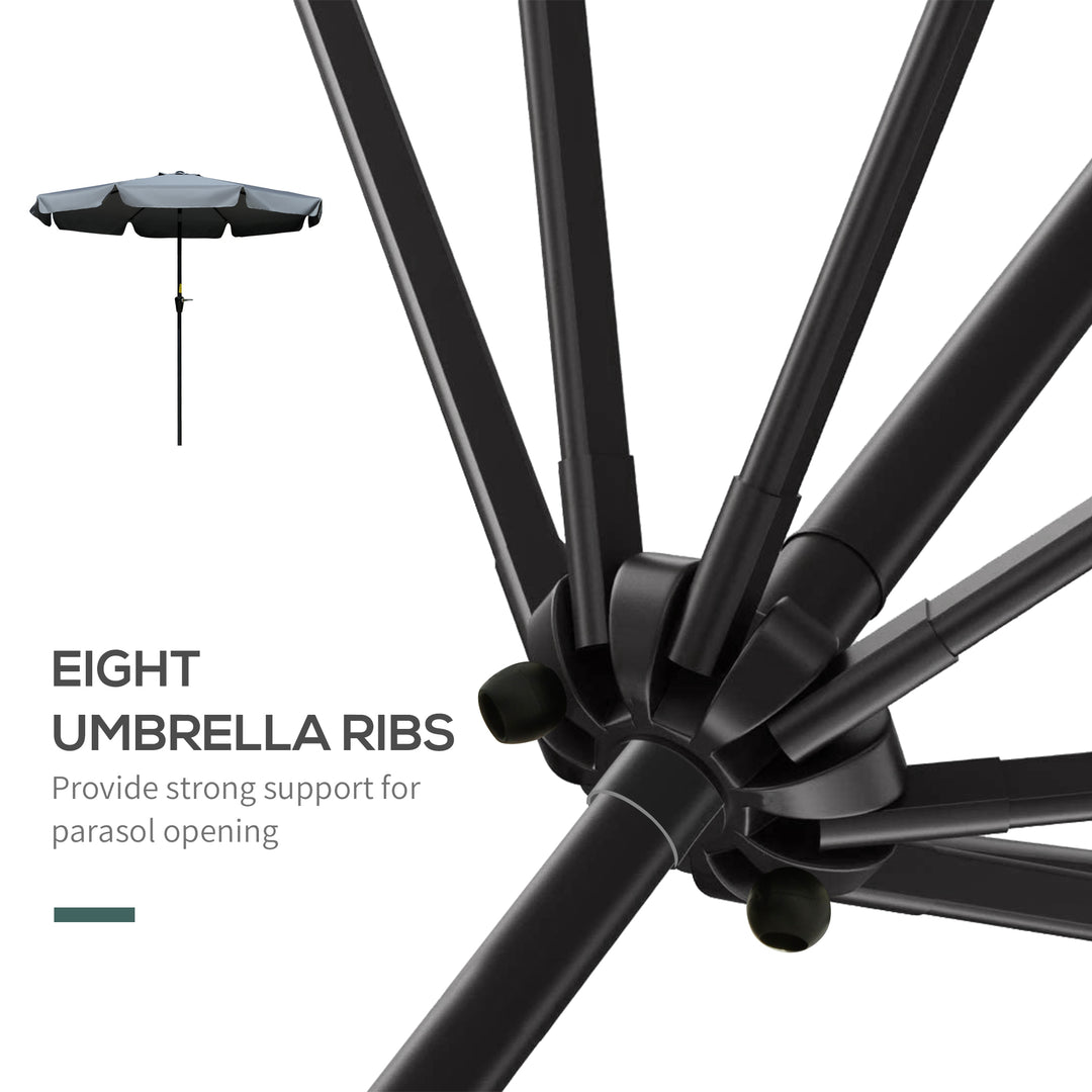 2.7m Patio Parasol Garden Umbrellas Outdoor Sun Shade Table Umbrella with Tilt, Crank, 8 Ribs, Ruffles, Grey