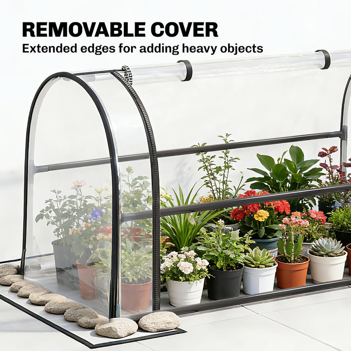 Raised Planter with Flip-Up Greenhouse Cover, Metal Raised Garden Bed 