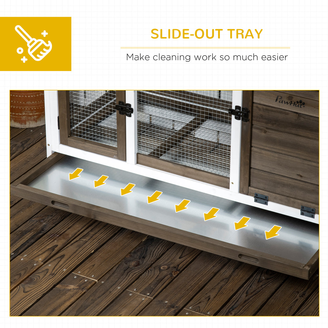Wooden Rabbit Hutch, Guinea Pig Cage, with Removable Tray, Wheels - Br