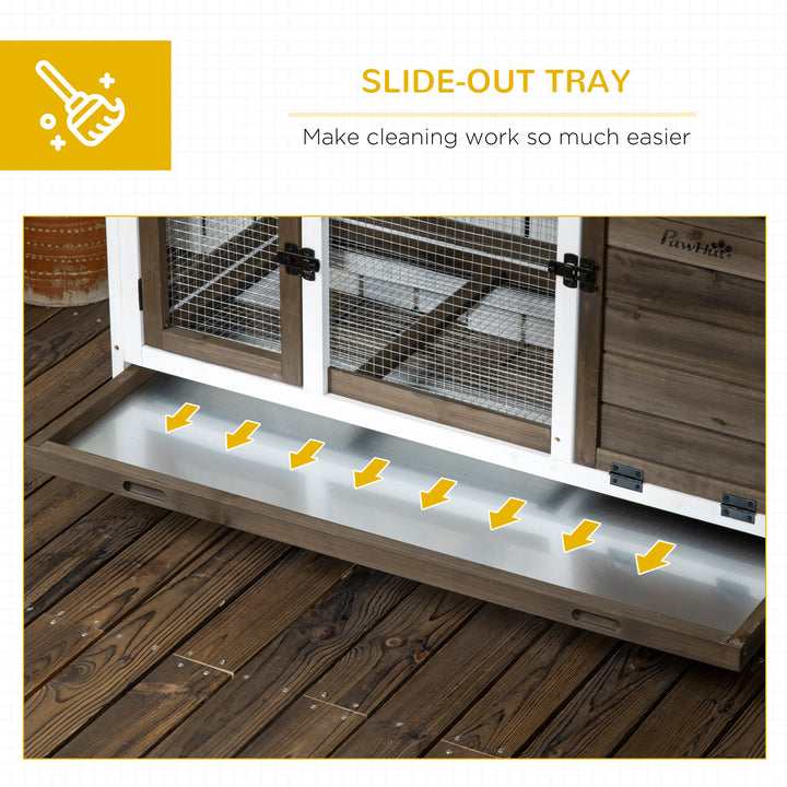 Wooden Rabbit Hutch, Guinea Pig Cage, with Removable Tray, Wheels - Br