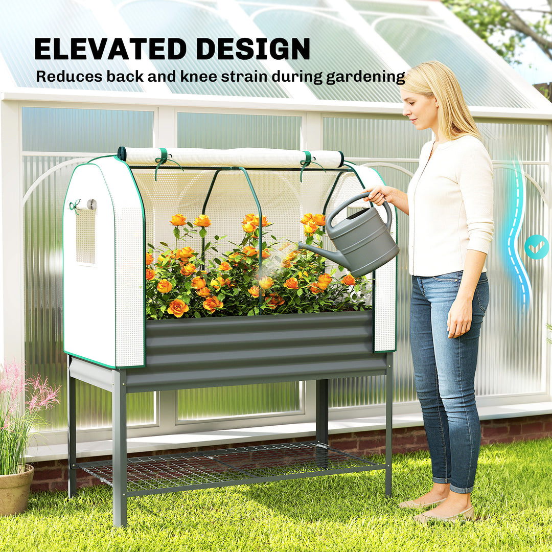 Galvanised Raised Planter with Greenhouse Cover, Metal Raised Garden B