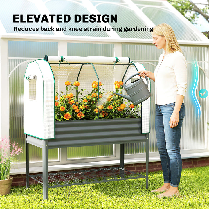 Galvanised Raised Planter with Greenhouse Cover, Metal Raised Garden B