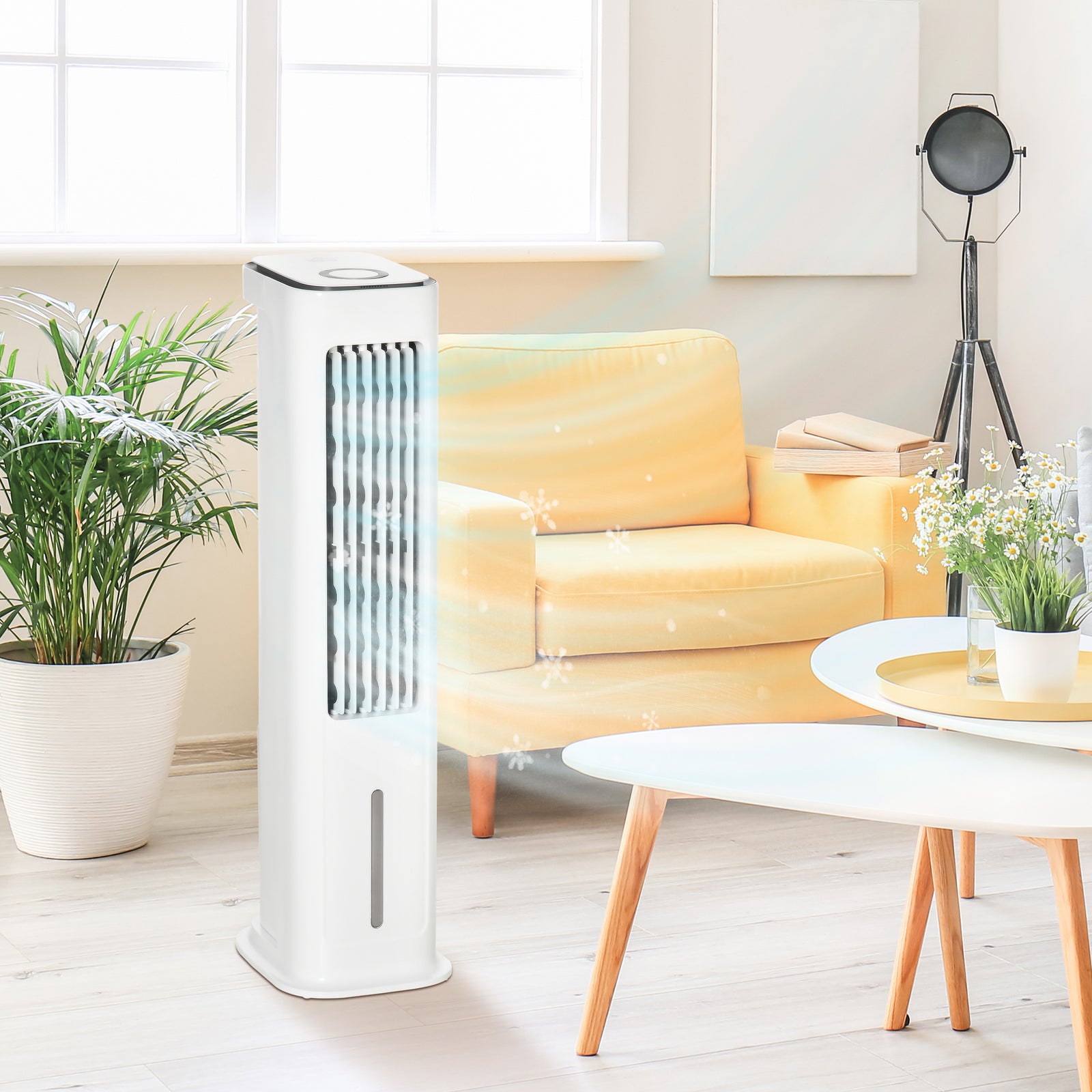 Evaporative Air Cooler, 5L Water Tank Oscillating Ice Cooling Fan with 3 Modes, 3 Speeds, Remote Control, Timer, and Oscillation, White