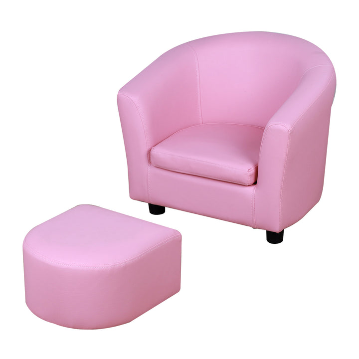 HOMCOM Children's Mini Sofa with Footstool, Thick Padding, Anti-slip Feet, 30 x 28 x 21cm, Pink | Aosom UK