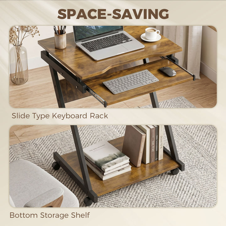 Movable Computer Desk with 4 Moving Wheels and Keyboard Tray
