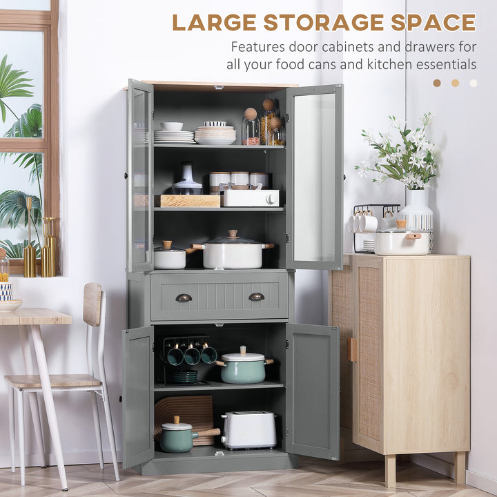 MCL 180cm Tall Kitchen Pantry Cupboard, Freestanding Storage Cabinet with 5 Tier, Adjustable Shelves,  Drawer, Grey