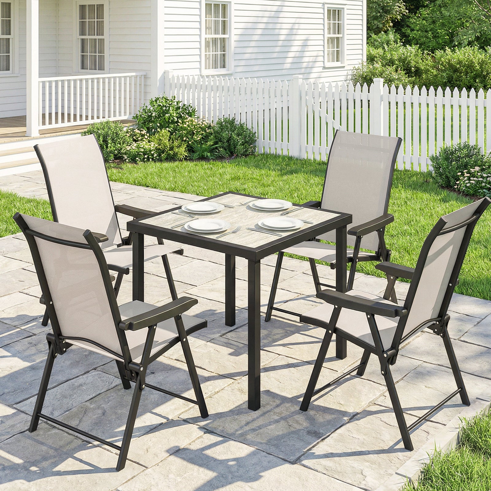 5 Pieces Outdoor Dining Set, Garden Dining Set for 4 with Square Table