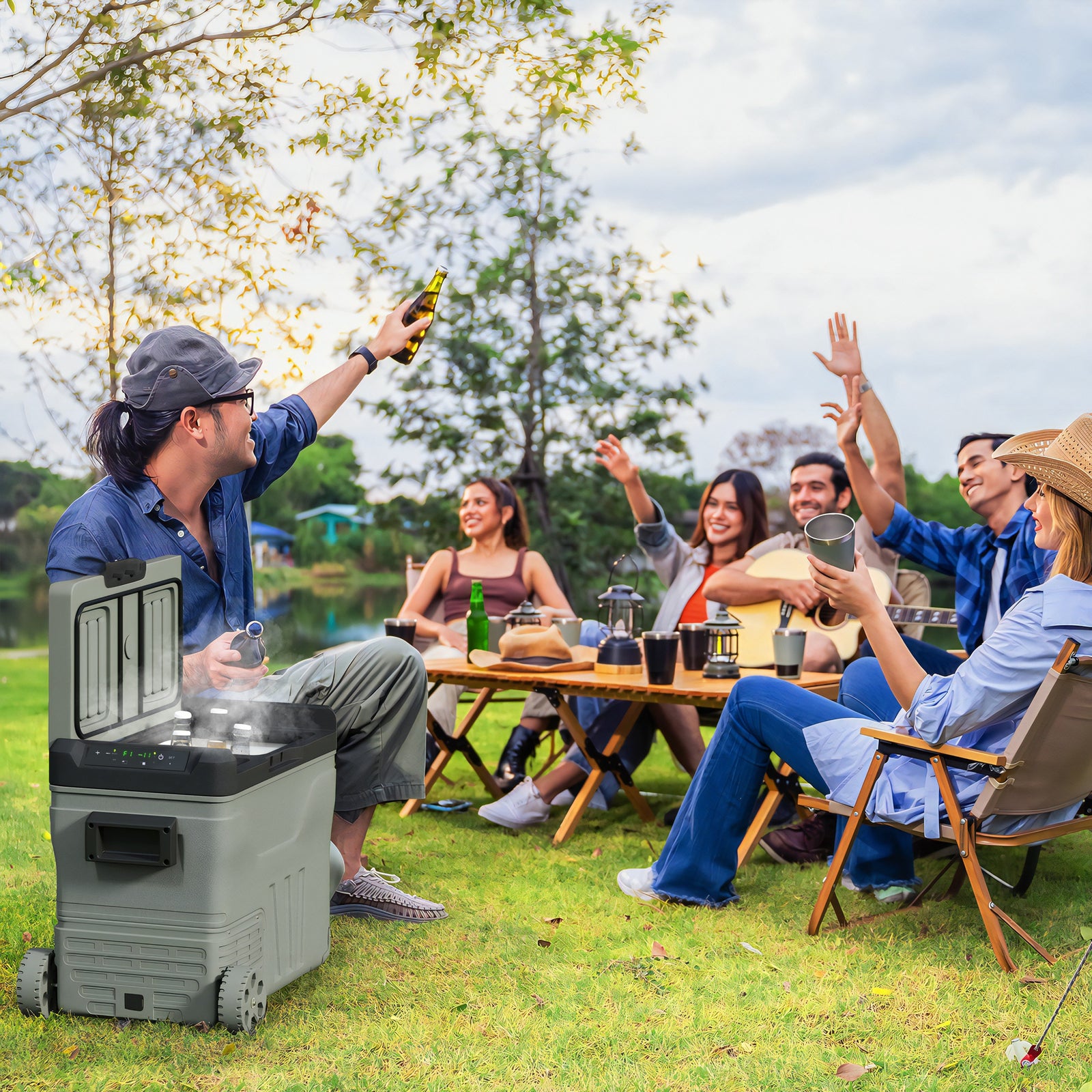 45L Two Compartment Car Fridge Cooler - Green