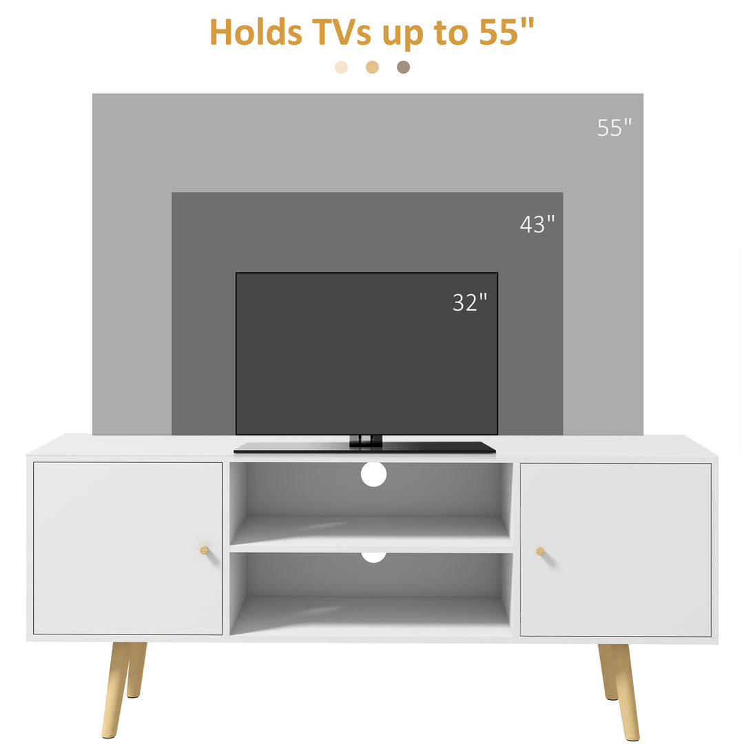 HOMCOM TV Unit Cabinet for TVs up to 55 Inches, TV Stand with Storage Shelves and Wood Legs for Living Room, White | Aosom UK