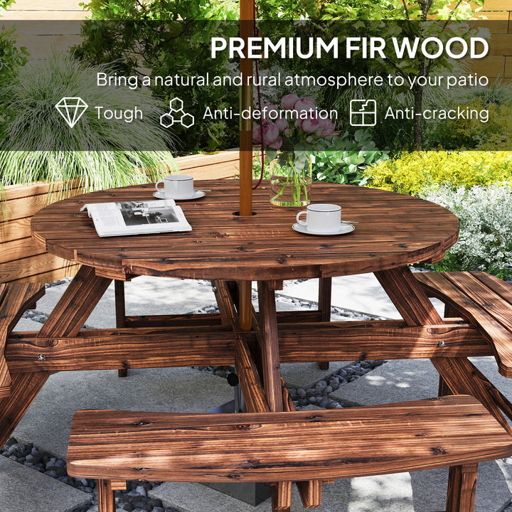 Wooden Garden Dining Set, 8 Seater Patio Furniture Set with Round Picn