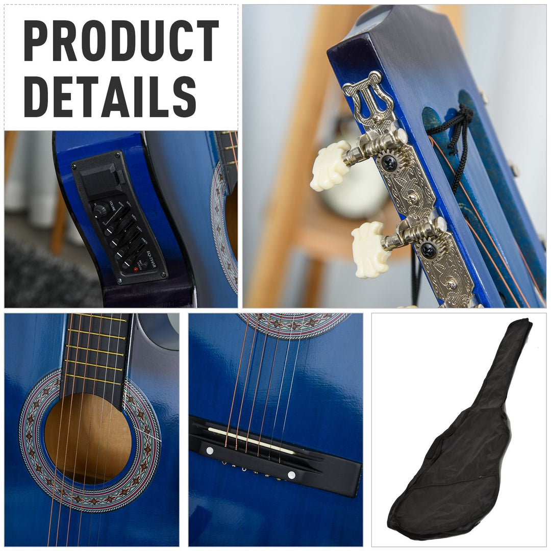 38 Inch Full Size Blue Classical Acoustic Electric Guitar Kids Guitar and Junior Guitar Premium Gloss Finish w/Case - Blue