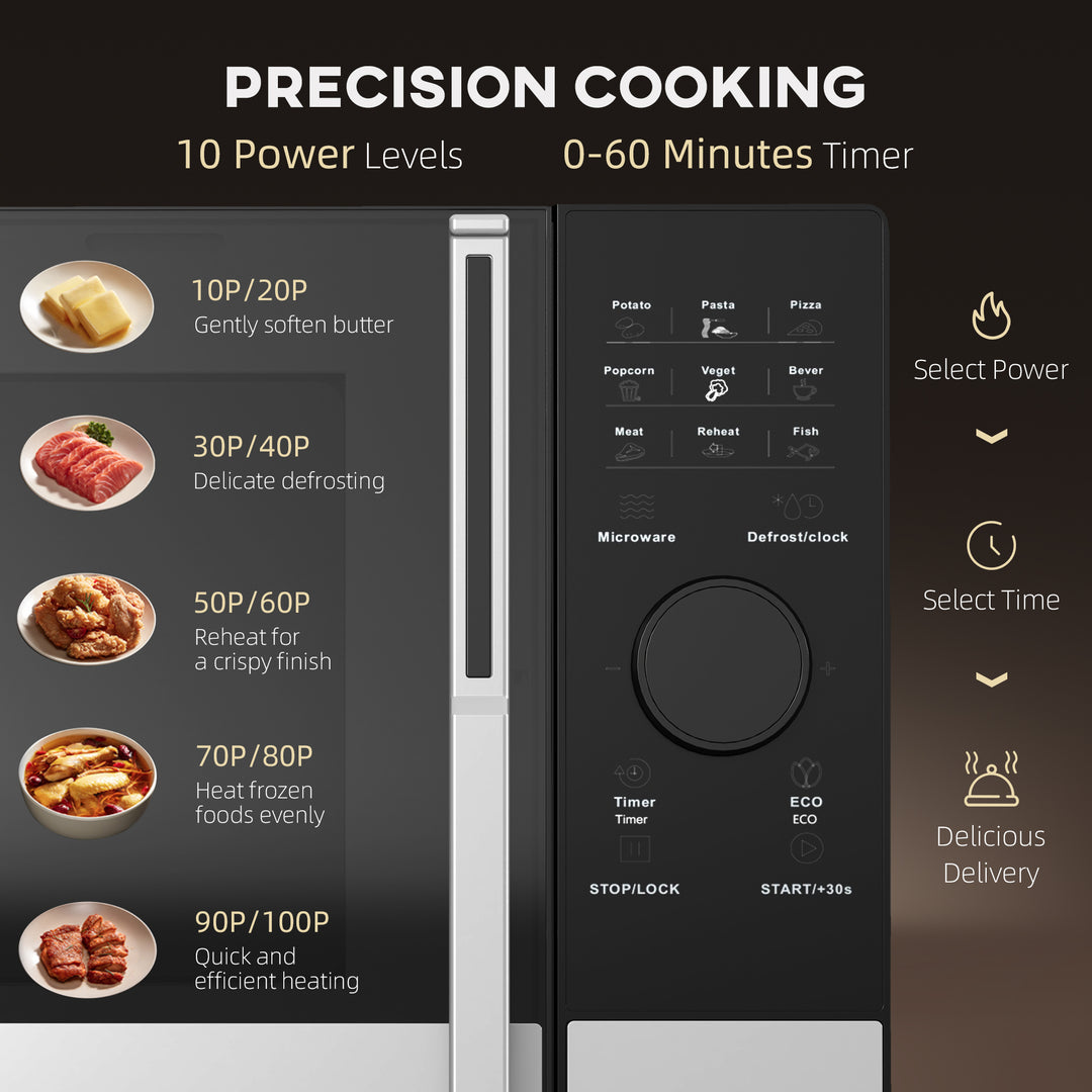 23L 800W Microwave Oven, Digital Solo Microwave with 10 Power Levels, Automatic Defrost, 8 Auto Cook Menus, 60 Minutes Timer, Eco Mode, Clock, Easy Clean, Small Black Microwave