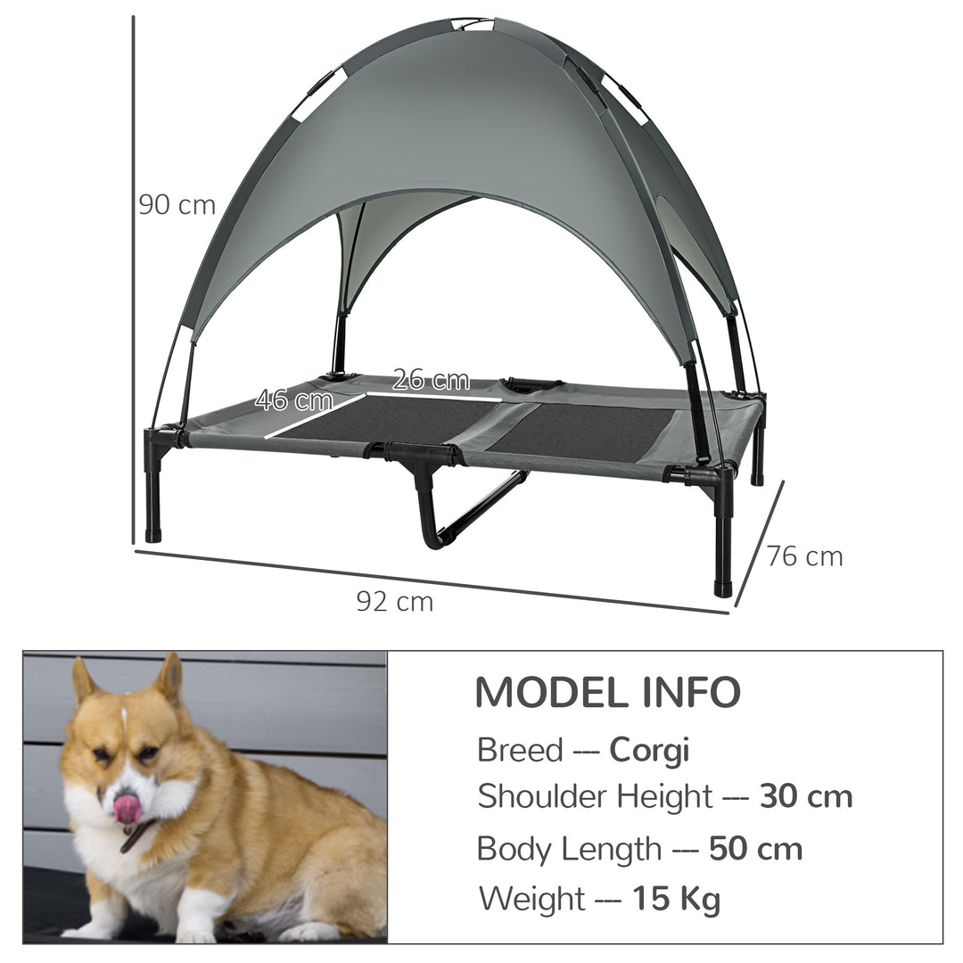 Raised Dog Bed Waterproof Elevated Pet Cot with Breathable Mesh UV Protection Canopy Grey, for Large Dogs, 92 x 76 x 90cm