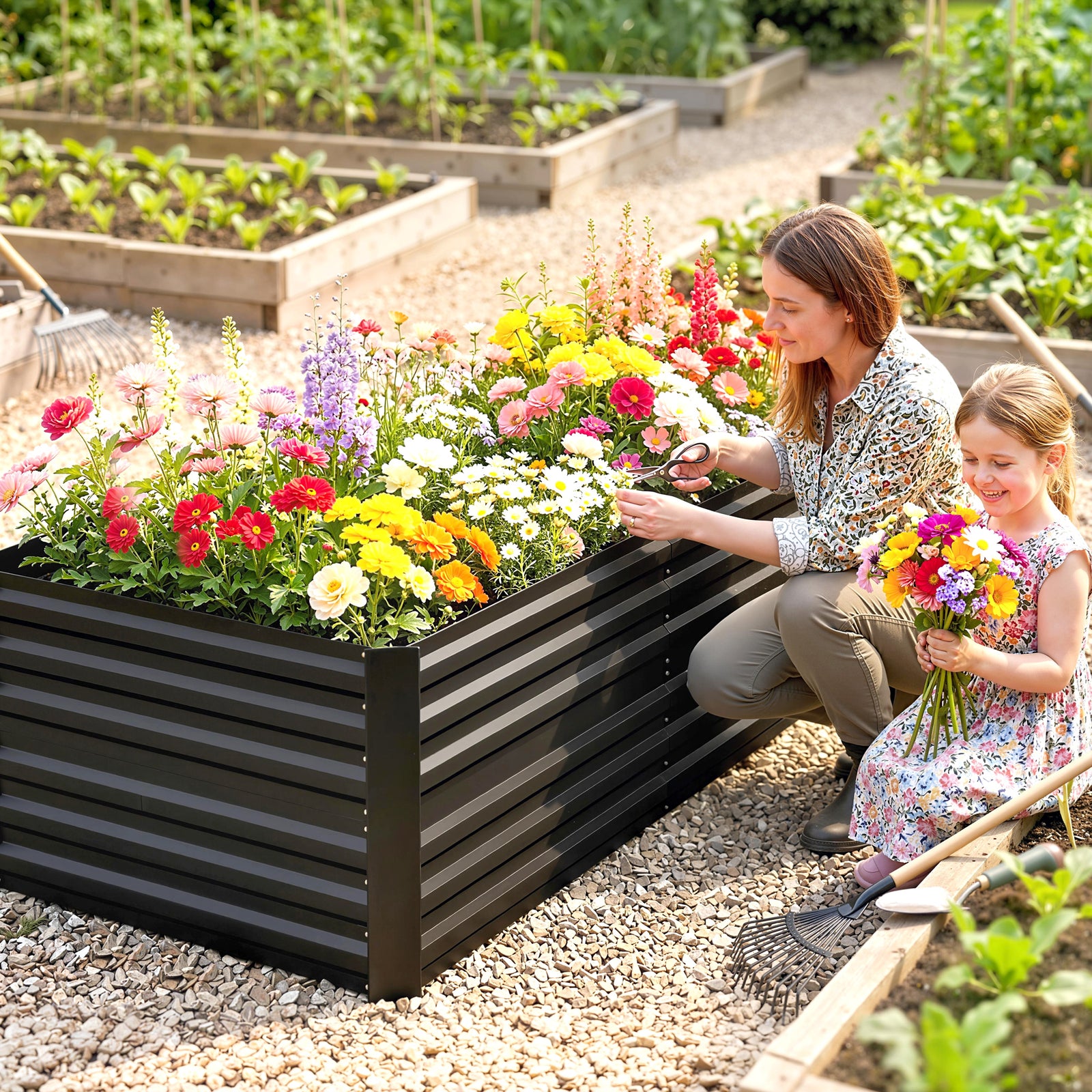 Raised Beds for Garden, Galvanised Steel Outdoor Planters with Multi-r