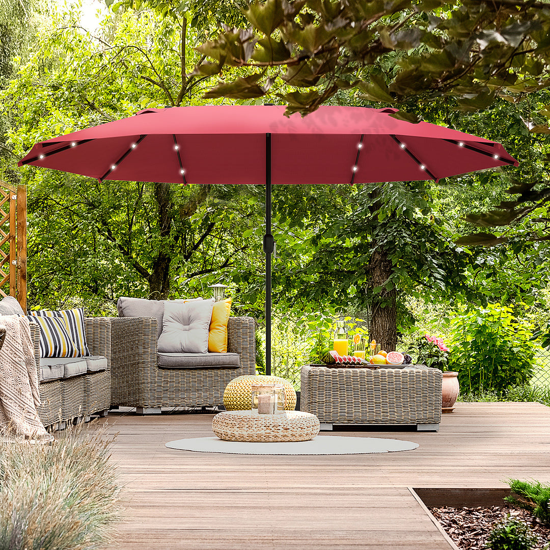 MCL 4.4m Double-Sided Sun Umbrella Patio Parasol LED Solar Lights Red