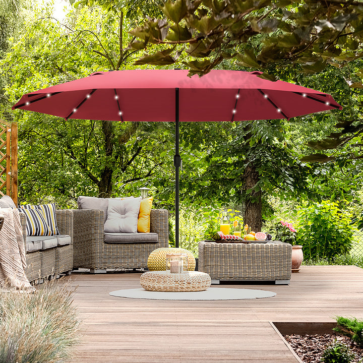 MCL 4.4m Double-Sided Sun Umbrella Patio Parasol LED Solar Lights Red