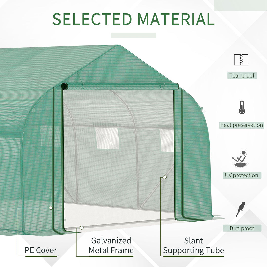 MCL Walk-in Polytunnel Garden Greenhouse, Outdoor Mesh Door Greenhouse with PE Cover and 6 Windows, 3.5 x 3 x 2m, Green