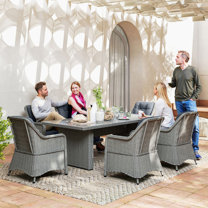 Seven-Piece Rattan Dining Set - Mixed Grey