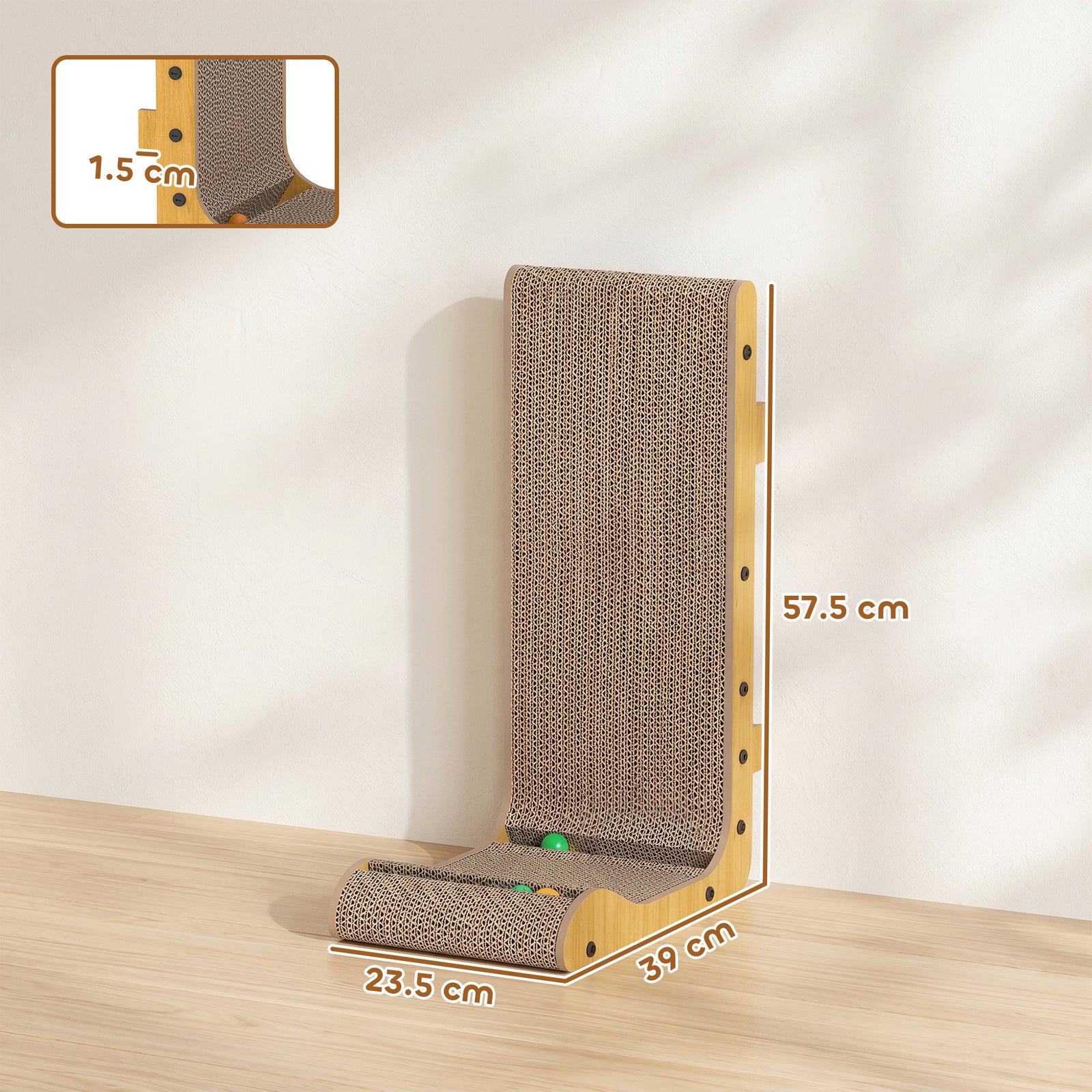 Cat Scratching Board Wall Mounted Cat Scratcher Corrugated 3 Toy Balls