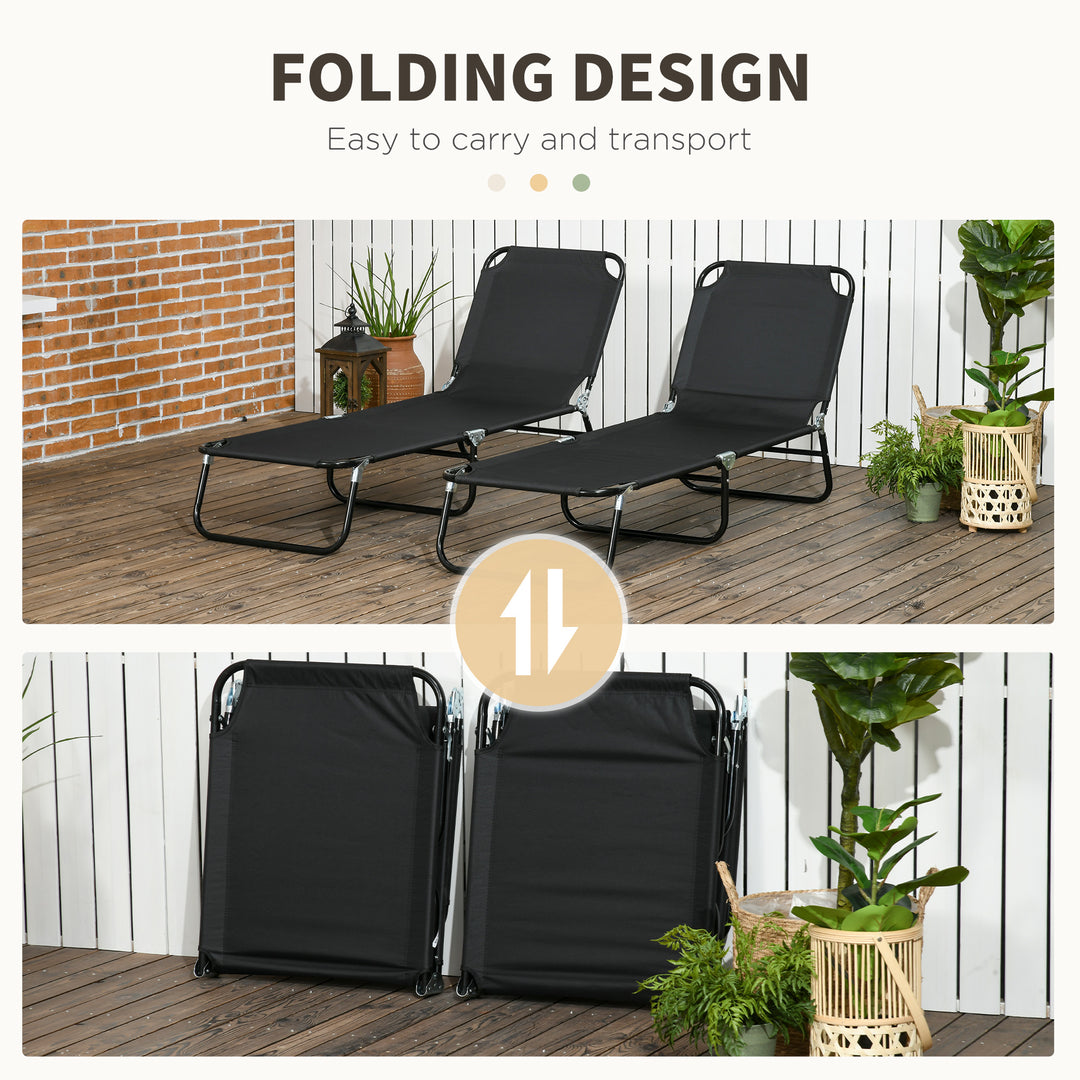 Set of Two Metal Frame Folding Sun Loungers - Black