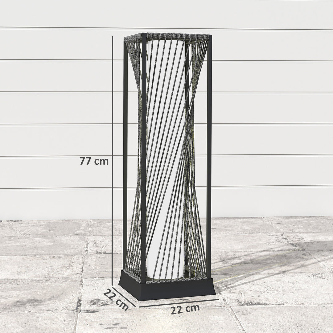 Garden Rattan Lamp, 77 cm Tall Solar Rattan Floor Lamp, Solar Garden Light with Auto On/Off LED Lights, IP44 Waterproof for Outdoor, Porch, Pathway, Deck, Grey