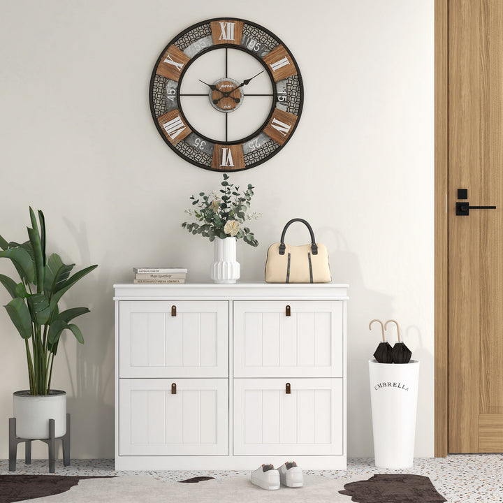 Slim Shoe Cabinet, Shoe Cabinet with 4 Drop-Down Drawers, 105W x 24D x