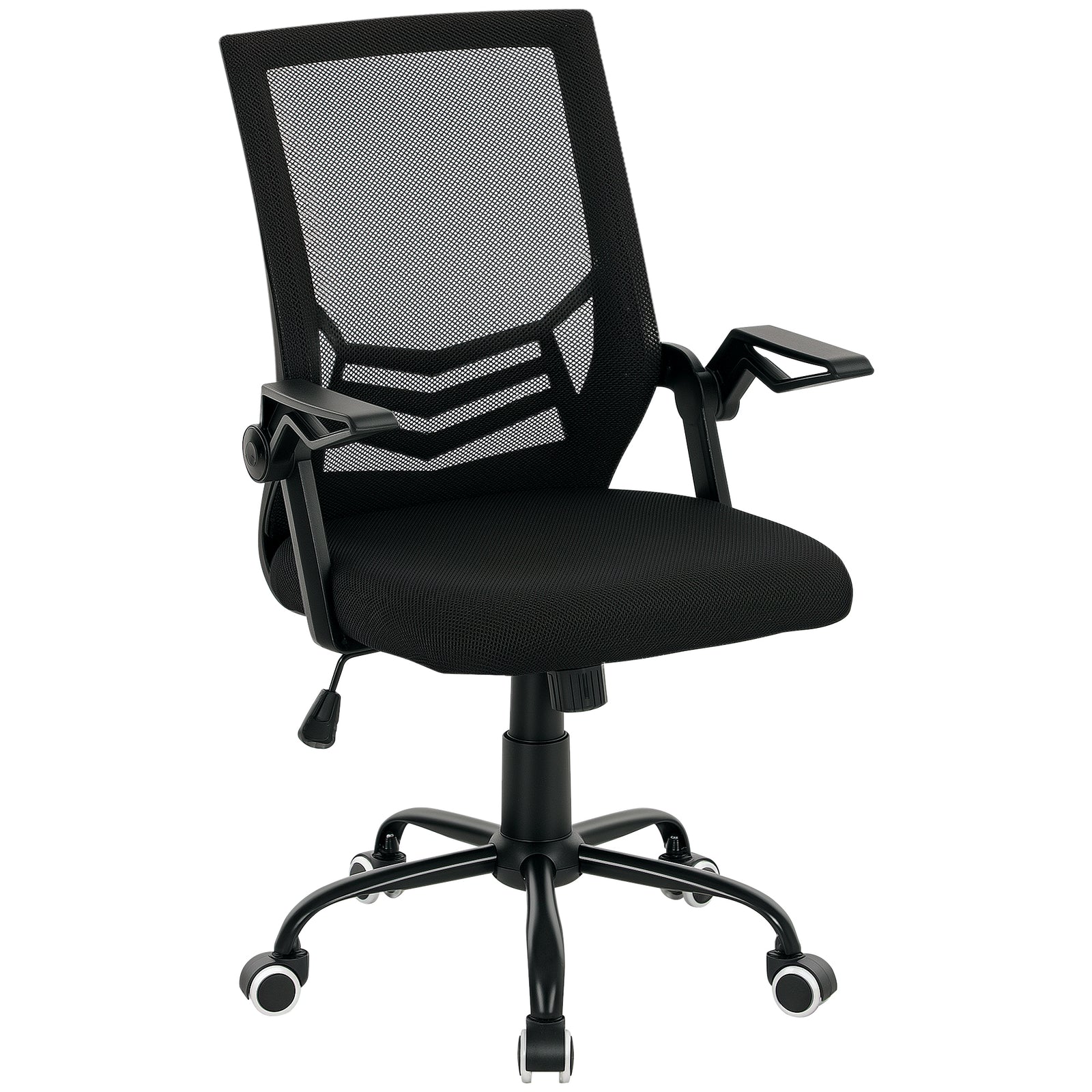 Mesh Office Chair, Computer Desk Chair with Flip-up Armrests, Lumbar Back Support and Swivel Wheels, Black