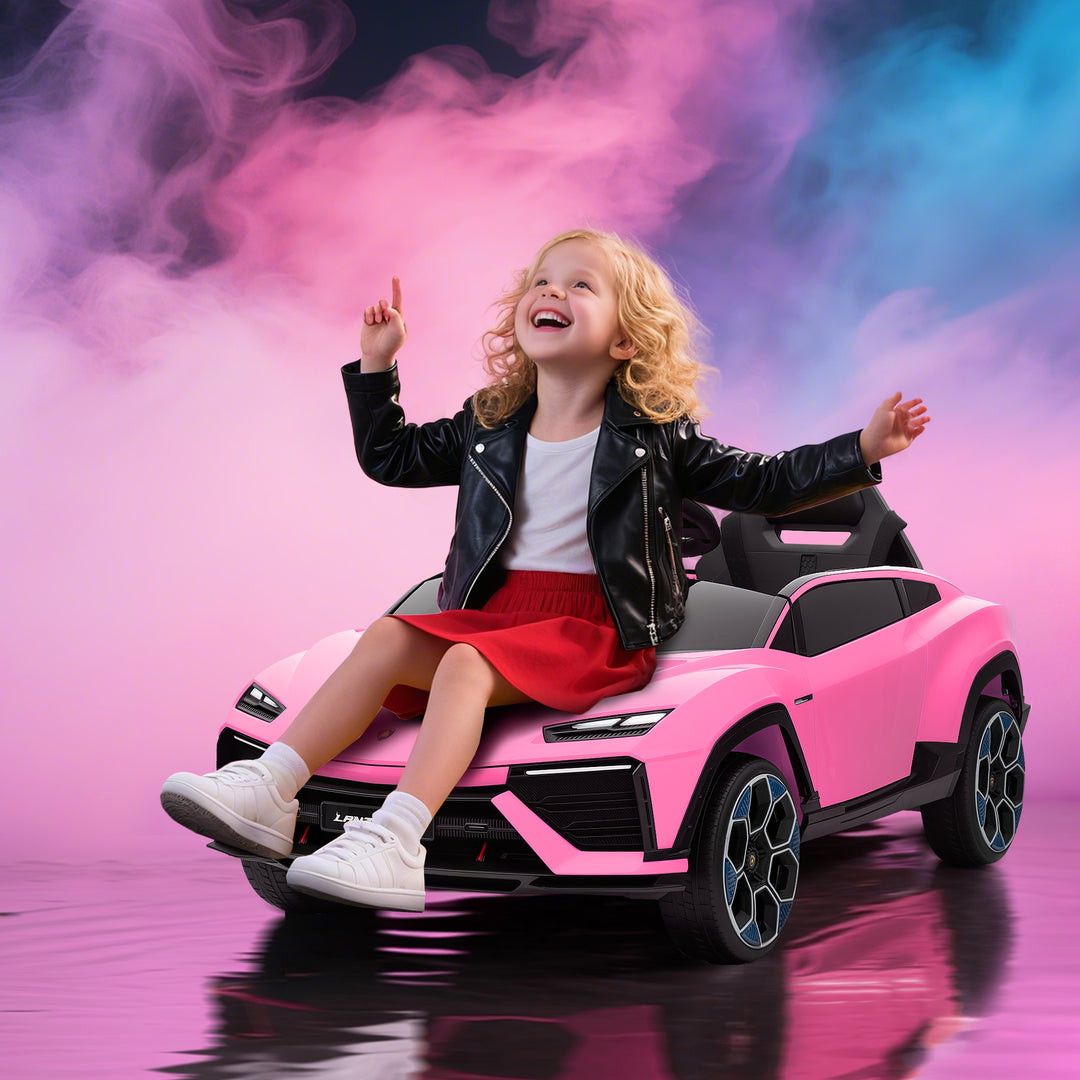 MCL 12V Licensed Lamborghini Electric Cars for Kids, Ride On Car with Remote Control for 3-6 Years Old, Pink